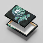 Whale and Dhari Torres Strait Islands Canvas Wall Art Deep Green Oceanic Tribal Pattern Art