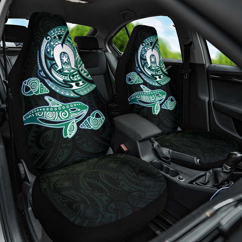 Whale and Dhari Torres Strait Islands Car Seat Cover Deep Green Oceanic Tribal Pattern Art
