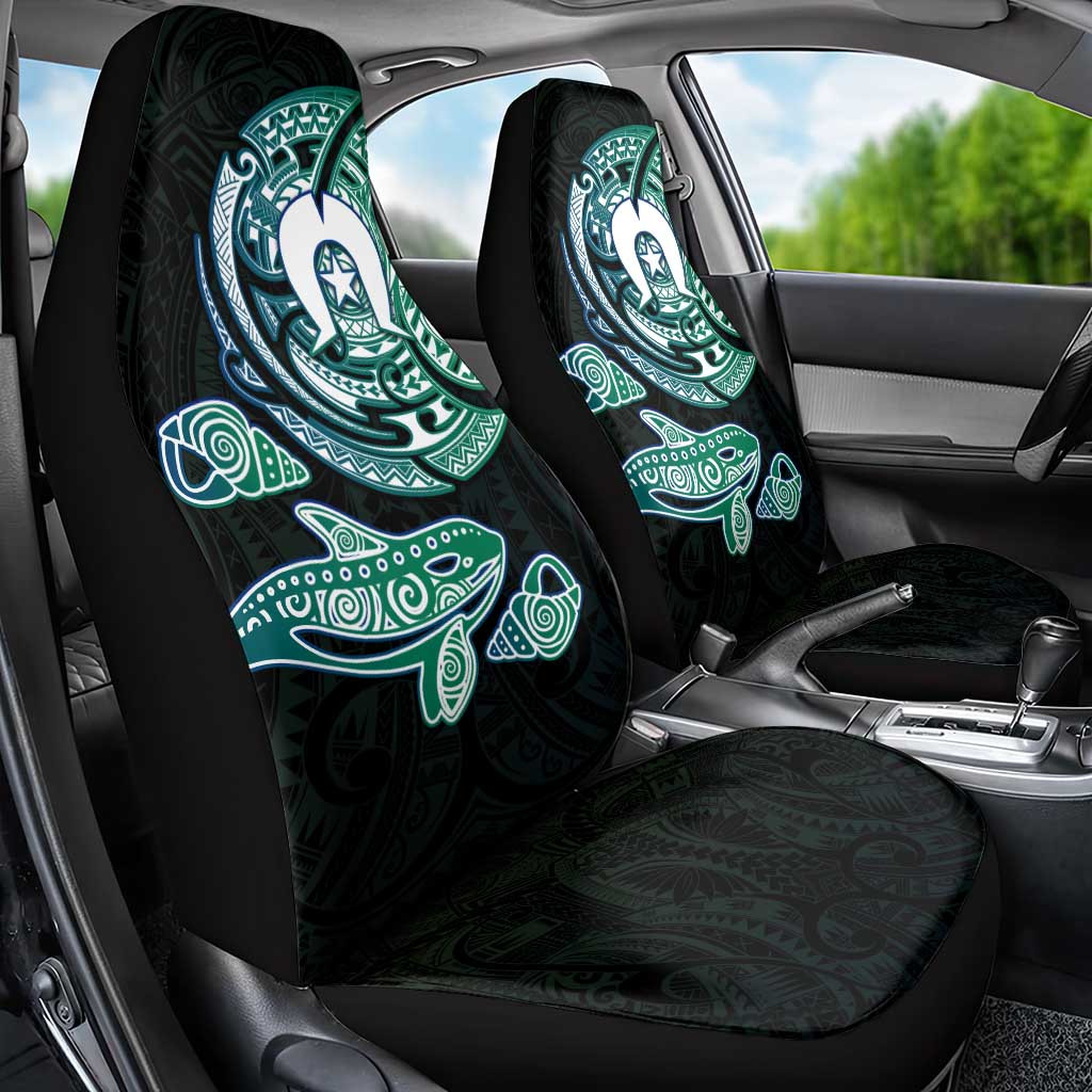 Whale and Dhari Torres Strait Islands Car Seat Cover Deep Green Oceanic Tribal Pattern Art