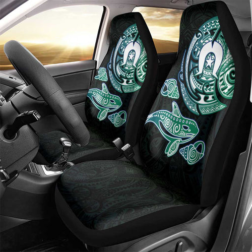Whale and Dhari Torres Strait Islands Car Seat Cover Deep Green Oceanic Tribal Pattern Art