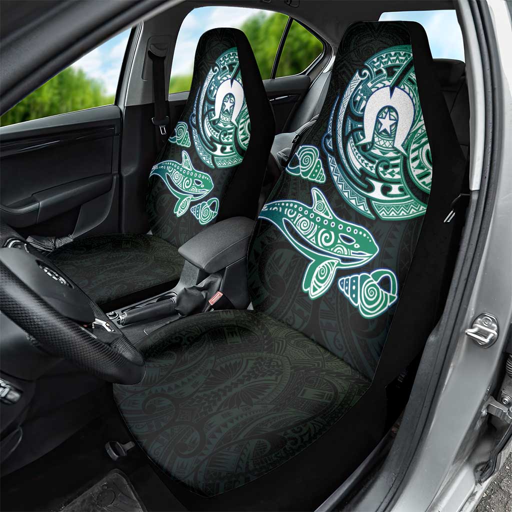 Whale and Dhari Torres Strait Islands Car Seat Cover Deep Green Oceanic Tribal Pattern Art