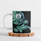 Whale and Dhari Torres Strait Islands Ceramic Mug Deep Green Oceanic Tribal Pattern Art