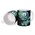 Whale and Dhari Torres Strait Islands Ceramic Mug Deep Green Oceanic Tribal Pattern Art
