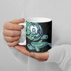 Whale and Dhari Torres Strait Islands Ceramic Mug Deep Green Oceanic Tribal Pattern Art