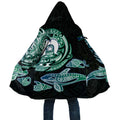 Whale and Dhari Torres Strait Islands Cloak Deep Green Oceanic Tribal Pattern Art