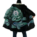 Whale and Dhari Torres Strait Islands Cloak Deep Green Oceanic Tribal Pattern Art