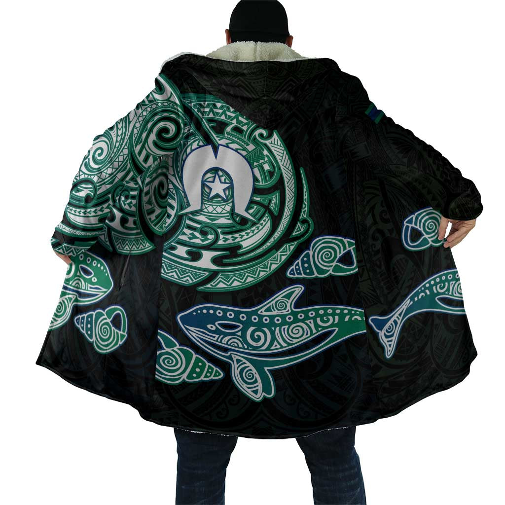 Whale and Dhari Torres Strait Islands Cloak Deep Green Oceanic Tribal Pattern Art