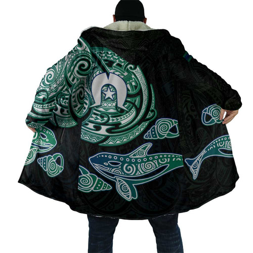 Whale and Dhari Torres Strait Islands Cloak Deep Green Oceanic Tribal Pattern Art