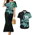 Whale and Dhari Torres Strait Islands Couples Matching Mermaid Dress and Hawaiian Shirt Deep Green Oceanic Tribal Pattern Art