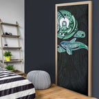 Whale and Dhari Torres Strait Islands Door Cover Deep Green Oceanic Tribal Pattern Art