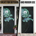 Whale and Dhari Torres Strait Islands Door Cover Deep Green Oceanic Tribal Pattern Art