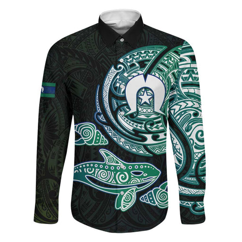 Whale and Dhari Torres Strait Islands Family Matching Puletasi and Hawaiian Shirt Deep Green Oceanic Tribal Pattern Art