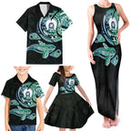 Whale and Dhari Torres Strait Islands Family Matching Tank Maxi Dress and Hawaiian Shirt Deep Green Oceanic Tribal Pattern Art