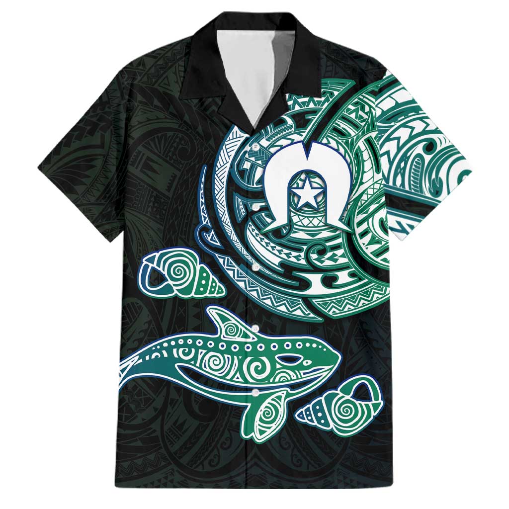 Whale and Dhari Torres Strait Islands Family Matching Tank Maxi Dress and Hawaiian Shirt Deep Green Oceanic Tribal Pattern Art