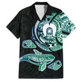 Whale and Dhari Torres Strait Islands Family Matching Tank Maxi Dress and Hawaiian Shirt Deep Green Oceanic Tribal Pattern Art