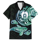 Whale and Dhari Torres Strait Islands Family Matching Tank Maxi Dress and Hawaiian Shirt Deep Green Oceanic Tribal Pattern Art