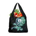 Whale and Dhari Torres Strait Islands Grocery Bag Deep Green Oceanic Tribal Pattern Art