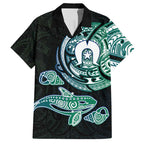 Whale and Dhari Torres Strait Islands Hawaiian Shirt Deep Green Oceanic Tribal Pattern Art
