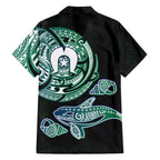 Whale and Dhari Torres Strait Islands Hawaiian Shirt Deep Green Oceanic Tribal Pattern Art