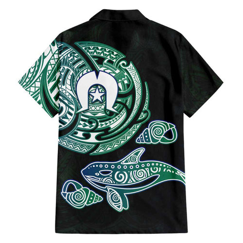Whale and Dhari Torres Strait Islands Hawaiian Shirt Deep Green Oceanic Tribal Pattern Art