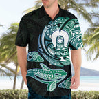Whale and Dhari Torres Strait Islands Hawaiian Shirt Deep Green Oceanic Tribal Pattern Art