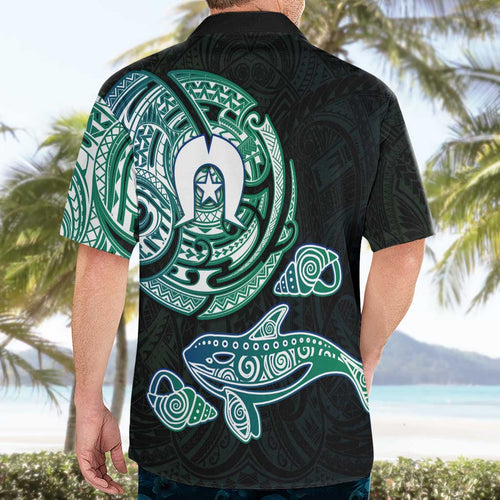 Whale and Dhari Torres Strait Islands Hawaiian Shirt Deep Green Oceanic Tribal Pattern Art