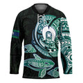 Whale and Dhari Torres Strait Islands Hockey Jersey Deep Green Oceanic Tribal Pattern Art