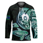 Whale and Dhari Torres Strait Islands Hockey Jersey Deep Green Oceanic Tribal Pattern Art