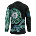 Whale and Dhari Torres Strait Islands Hockey Jersey Deep Green Oceanic Tribal Pattern Art
