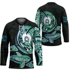 Whale and Dhari Torres Strait Islands Hockey Jersey Deep Green Oceanic Tribal Pattern Art
