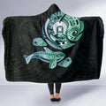 Whale and Dhari Torres Strait Islands Hooded Blanket Deep Green Oceanic Tribal Pattern Art
