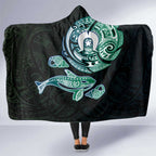Whale and Dhari Torres Strait Islands Hooded Blanket Deep Green Oceanic Tribal Pattern Art
