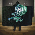 Whale and Dhari Torres Strait Islands Hooded Blanket Deep Green Oceanic Tribal Pattern Art