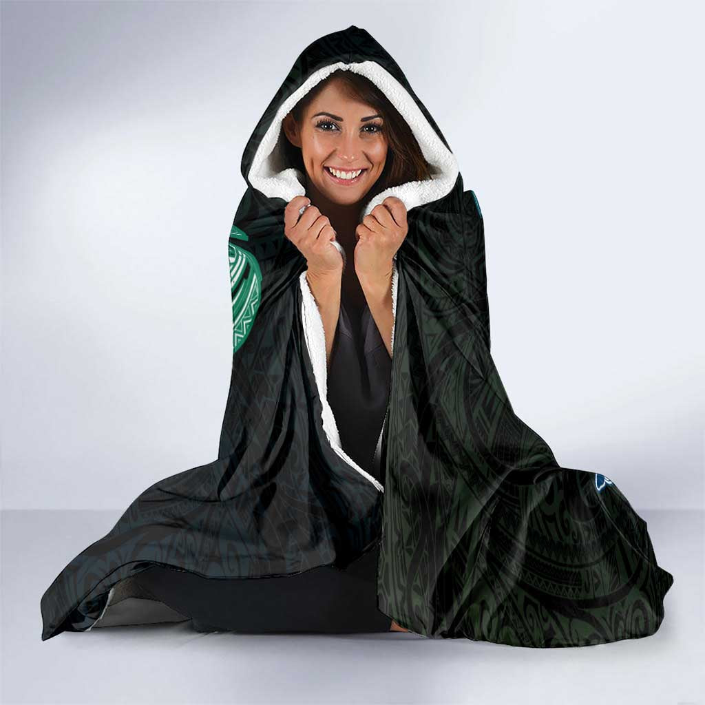 Whale and Dhari Torres Strait Islands Hooded Blanket Deep Green Oceanic Tribal Pattern Art