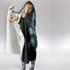 Whale and Dhari Torres Strait Islands Hooded Blanket Deep Green Oceanic Tribal Pattern Art