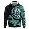 Whale and Dhari Torres Strait Islands Hoodie Deep Green Oceanic Tribal Pattern Art