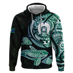 Whale and Dhari Torres Strait Islands Hoodie Deep Green Oceanic Tribal Pattern Art