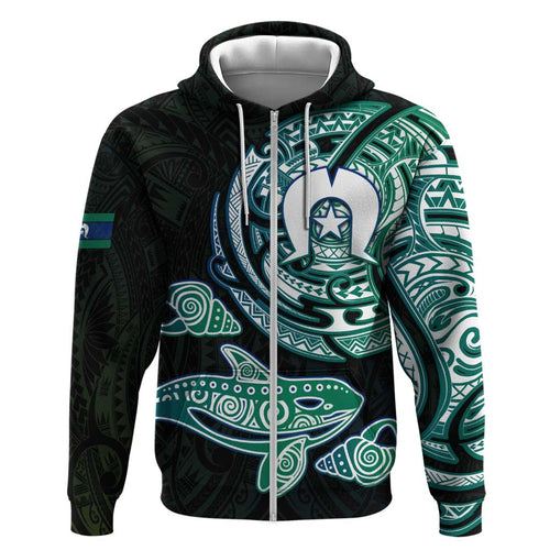 Whale and Dhari Torres Strait Islands Hoodie Deep Green Oceanic Tribal Pattern Art