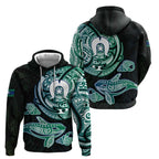 Whale and Dhari Torres Strait Islands Hoodie Deep Green Oceanic Tribal Pattern Art