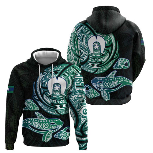 Whale and Dhari Torres Strait Islands Hoodie Deep Green Oceanic Tribal Pattern Art