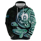 Whale and Dhari Torres Strait Islands Hoodie Deep Green Oceanic Tribal Pattern Art