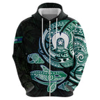 Whale and Dhari Torres Strait Islands Hoodie Deep Green Oceanic Tribal Pattern Art