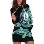 Whale and Dhari Torres Strait Islands Hoodie Dress Deep Green Oceanic Tribal Pattern Art