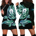 Whale and Dhari Torres Strait Islands Hoodie Dress Deep Green Oceanic Tribal Pattern Art