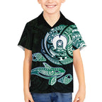 Whale and Dhari Torres Strait Islands Kid Hawaiian Shirt Deep Green Oceanic Tribal Pattern Art