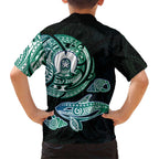 Whale and Dhari Torres Strait Islands Kid Hawaiian Shirt Deep Green Oceanic Tribal Pattern Art