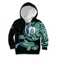 Whale and Dhari Torres Strait Islands Kid Hoodie Deep Green Oceanic Tribal Pattern Art
