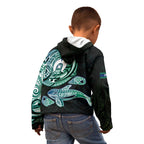 Whale and Dhari Torres Strait Islands Kid Hoodie Deep Green Oceanic Tribal Pattern Art