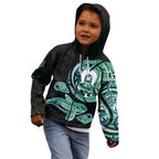 Whale and Dhari Torres Strait Islands Kid Hoodie Deep Green Oceanic Tribal Pattern Art