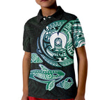 Whale and Dhari Torres Strait Islands Kid Polo Shirt Deep Green Oceanic Tribal Pattern Art